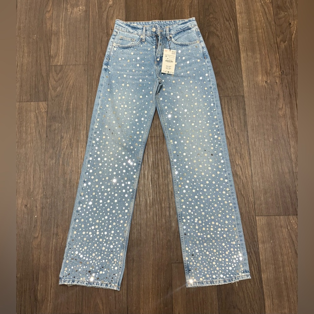 Zara Light Blue Jeans with Silver Accents